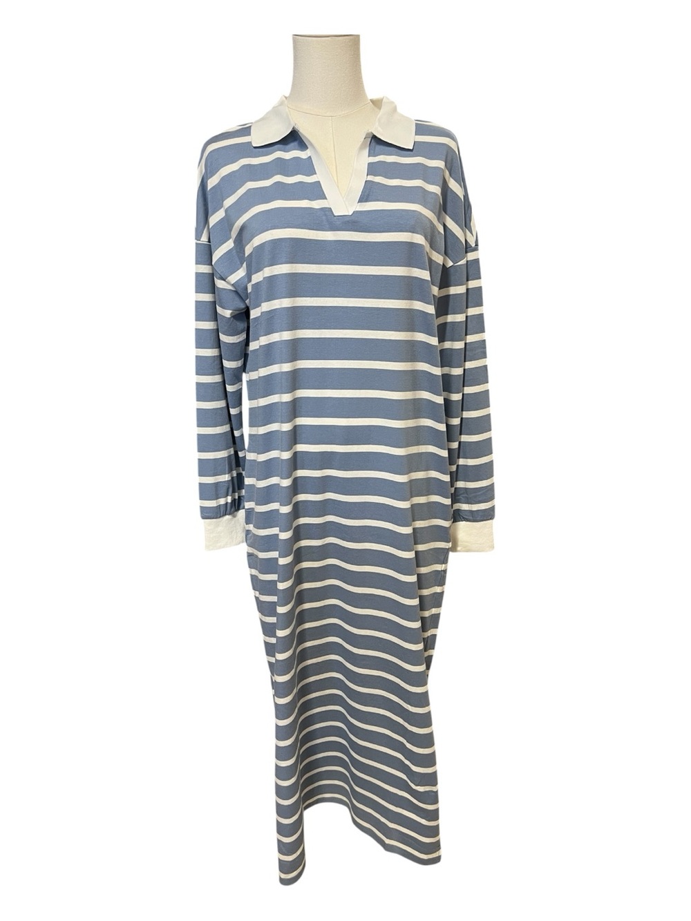 🆕 NWT Merokeety Blue & White Striped Maxi Dress | Size Small